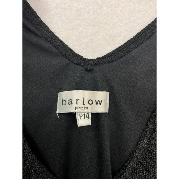 Vintage Harlow Size 14 Petite Black Fringe  80s/90s Sleeveless V-Neck - Picture 3 of 10